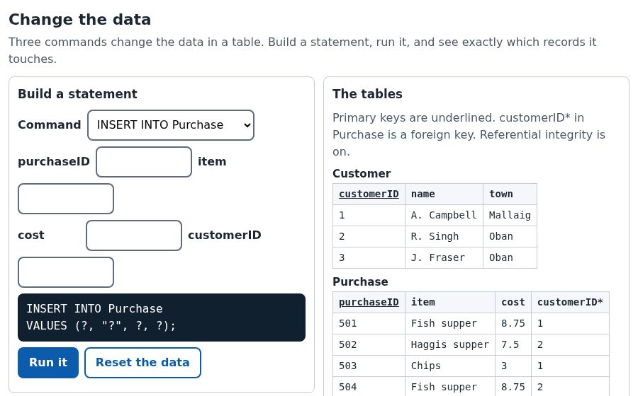 The Change the data simulation