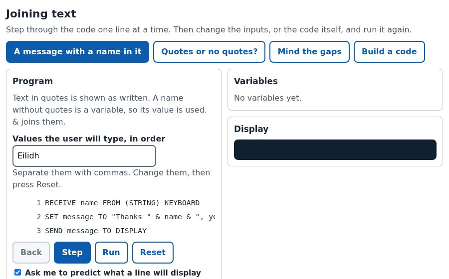The Joining text simulation
