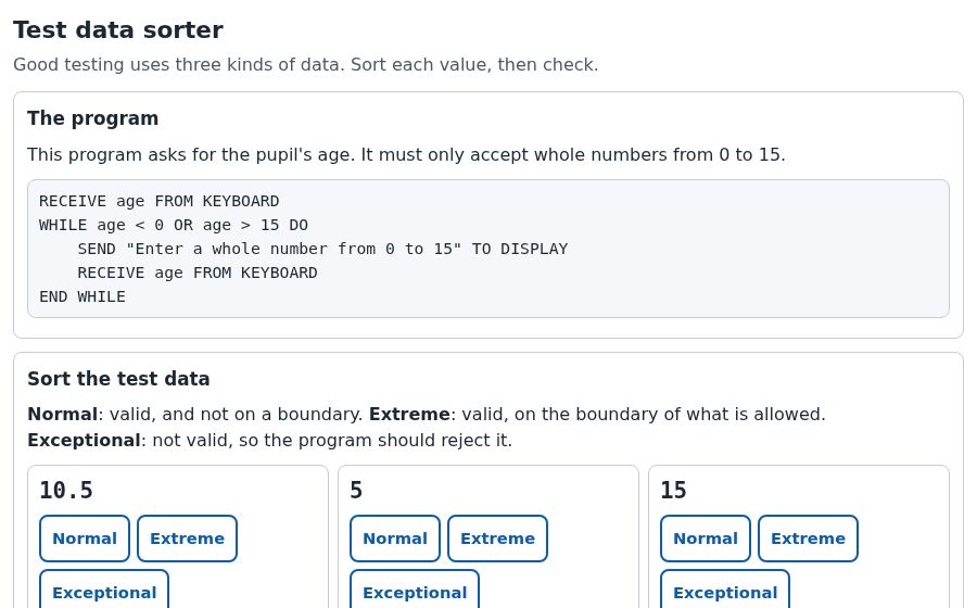 The Test data sorter simulation