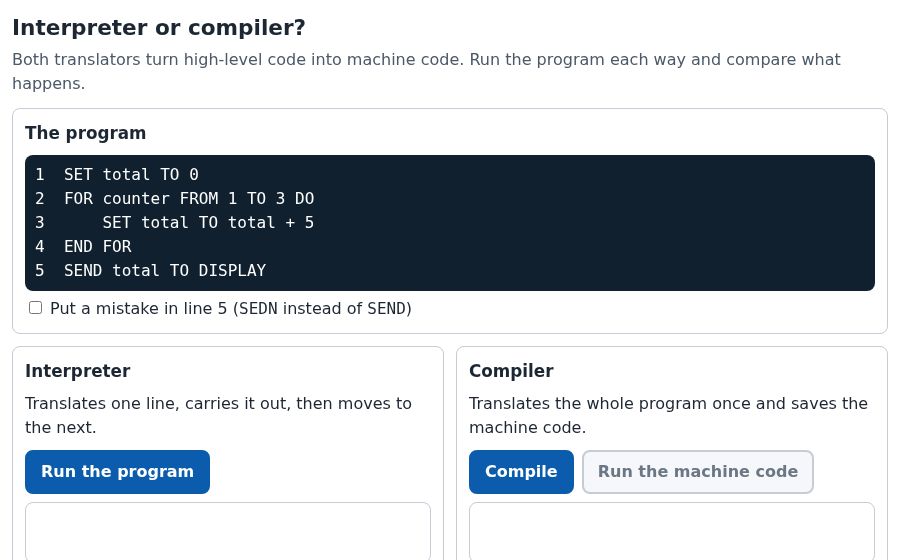 The Interpreter or compiler? simulation